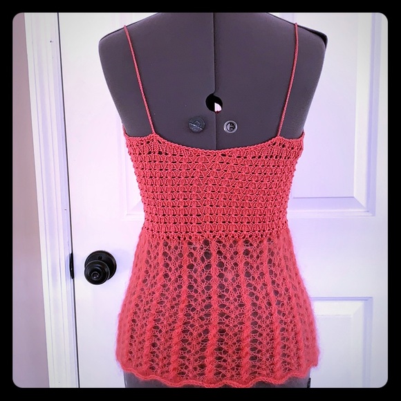 NEW Handmade Silk Angora Lace Top Coral S - Picture 2 of 5